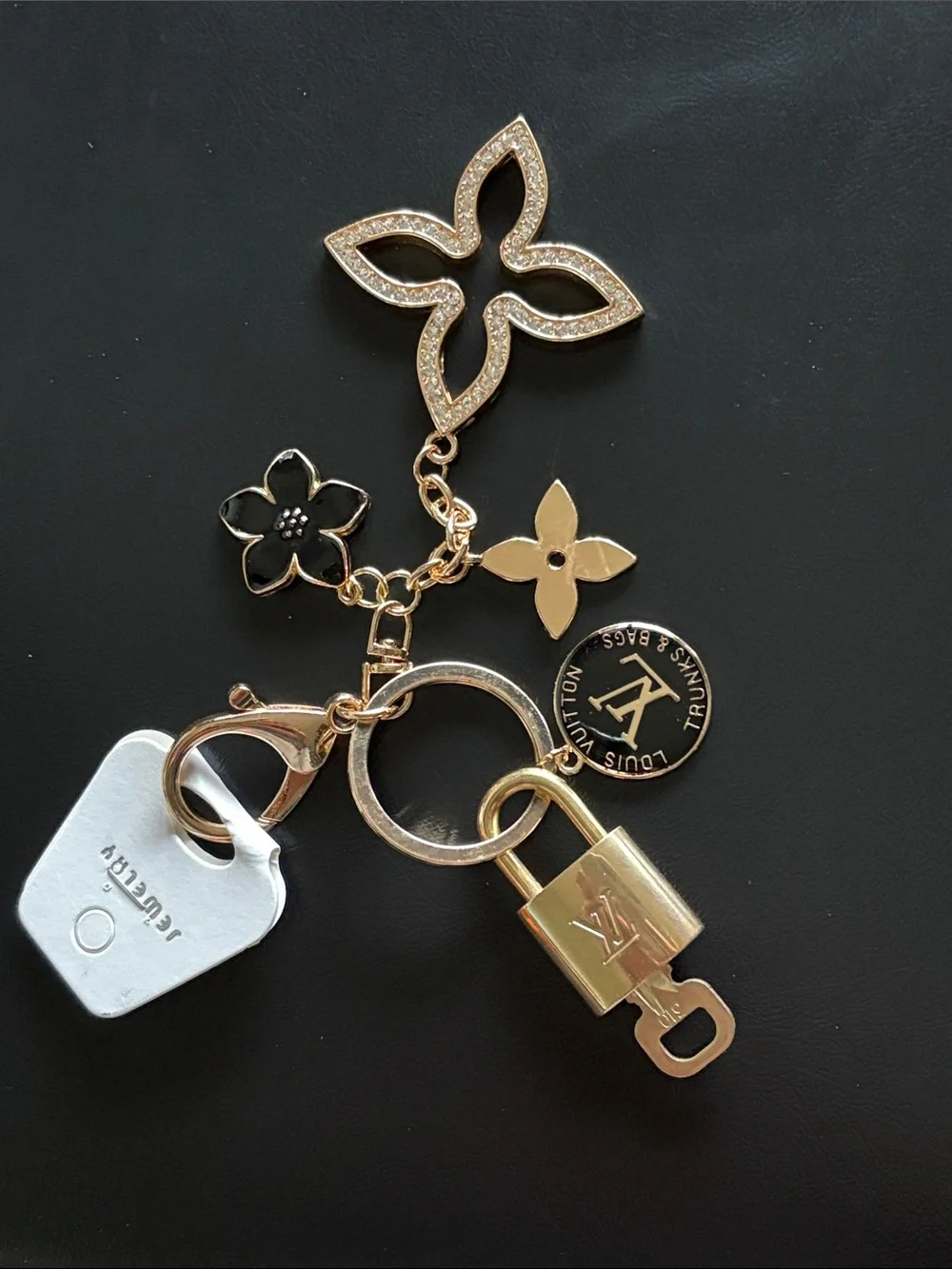 LV lock and button charm with keychain